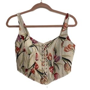 Vintage style tulip pattern corset top w/ zip back